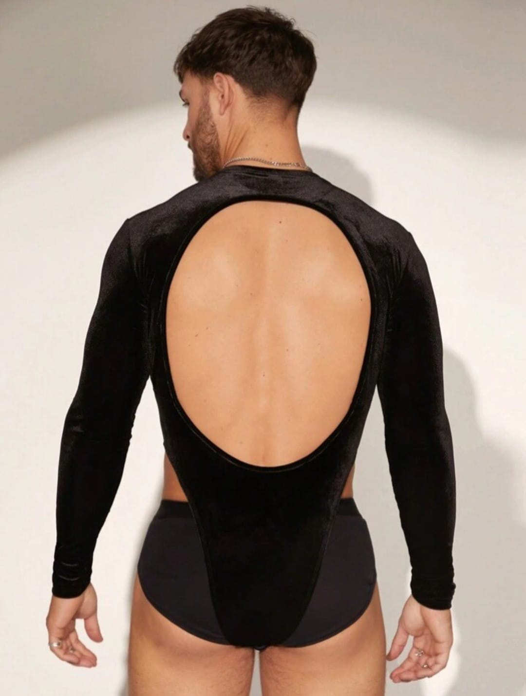 BONGA BOYS Men's crew neck long sleeve Rhinestone Decor Bodysuit